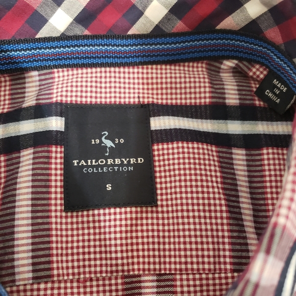 Tailorbyrd long sleeve dress & casual button up shirt Men's small plaid red/blk - Picture 4 of 8